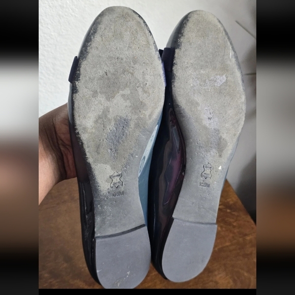 Tory Burch Ballet Flats 10.5 Trudy Ribbon Bow  Navy Patent Leather Gold Logo - Picture 7 of 12